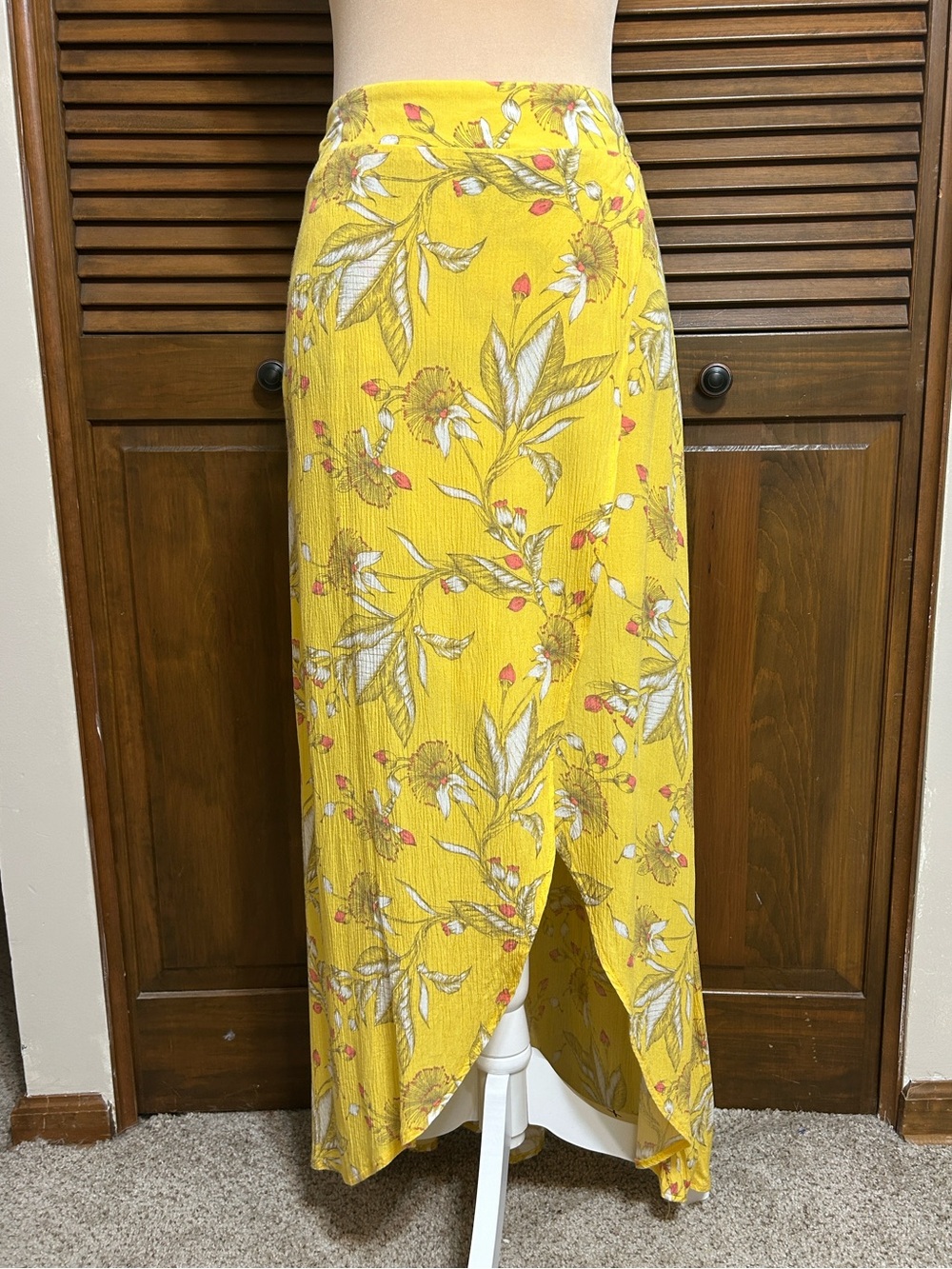 Express Yellow Floral Wrap-Front Maxi Skirt Size S